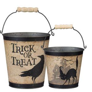 Primitives by Kathy Halloween Metal Bucket Set - Trick Or Treat - Set of Two